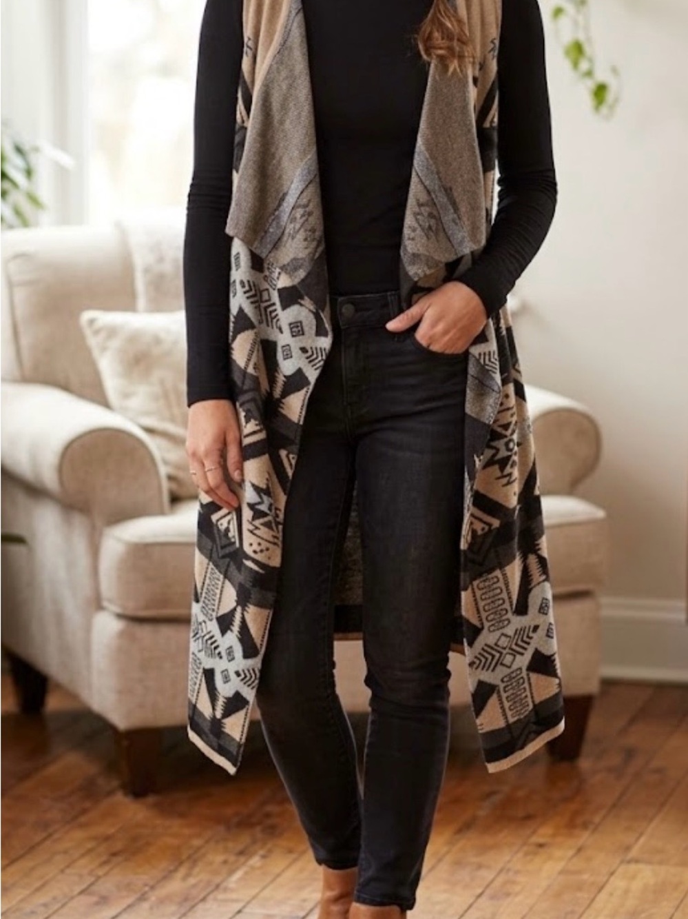 Preloved Women’s Geometric Southwestern Duster Vest